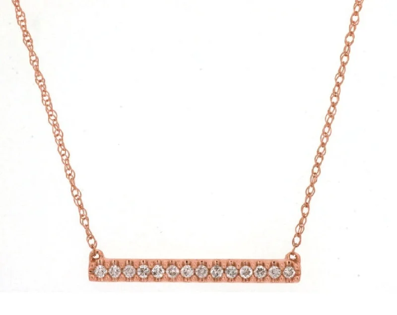 Ladies mixed metal necklace-14k rose gold diamond bar 18" necklace