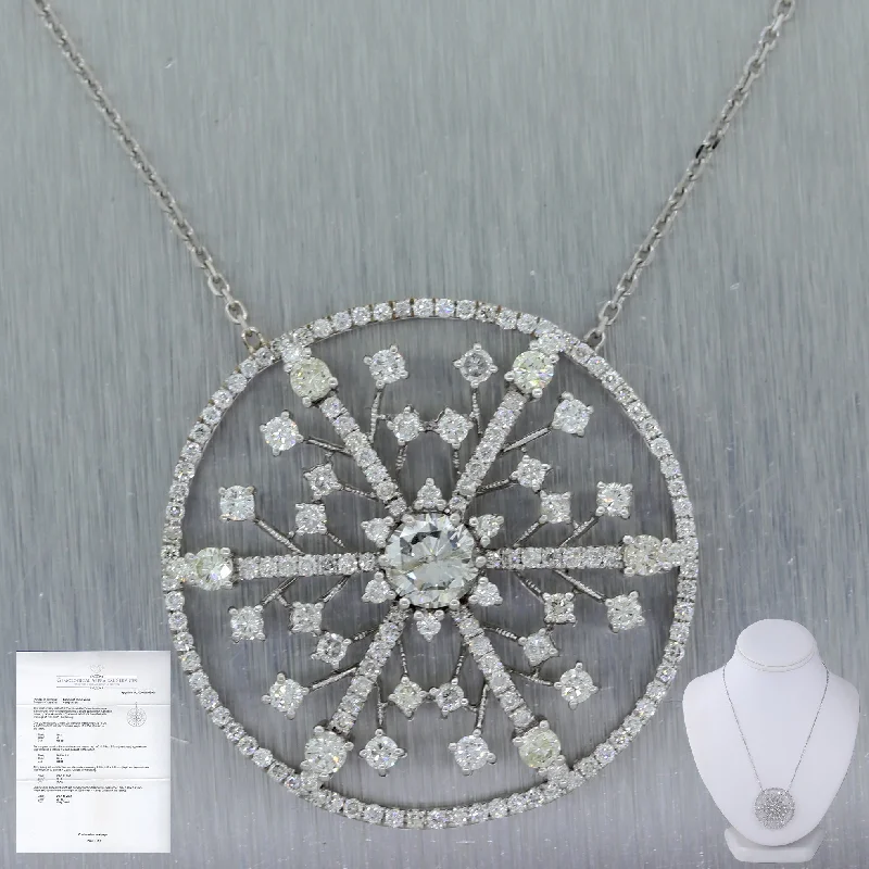 Ladies wedding pendant necklace-GAS Vintage Estate 18k White Gold 3.55ctw Diamond Snowflake 19" Necklace