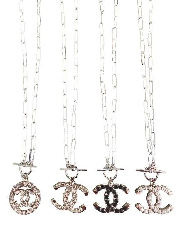 Ladies personalized necklace-CC Silver Link & Toggle Necklace