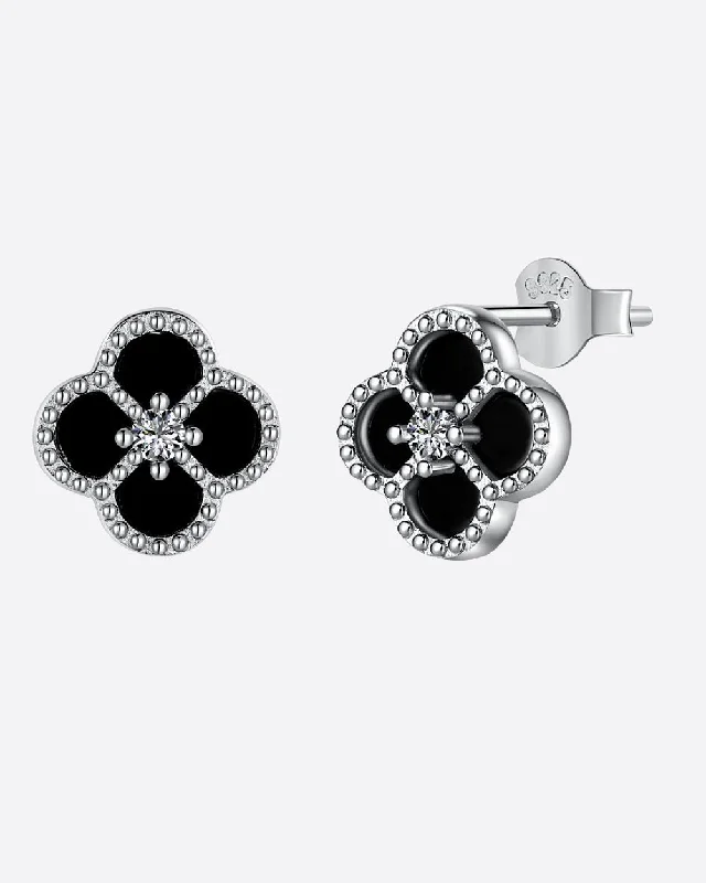 Ladies diamond stud earrings-BLACK EMERALD STUDS 925. - WHITE GOLD