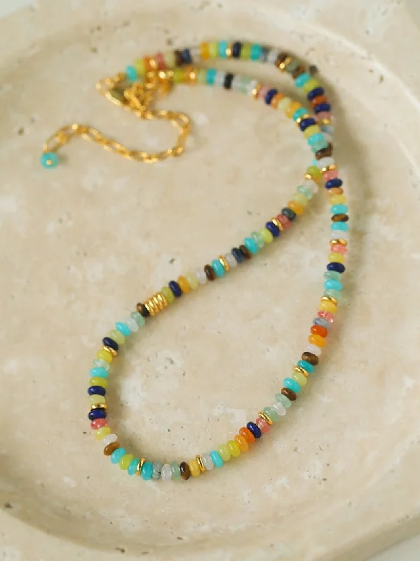 Ladies multi-stone necklace-Colorful Stone Beaded Necklaces