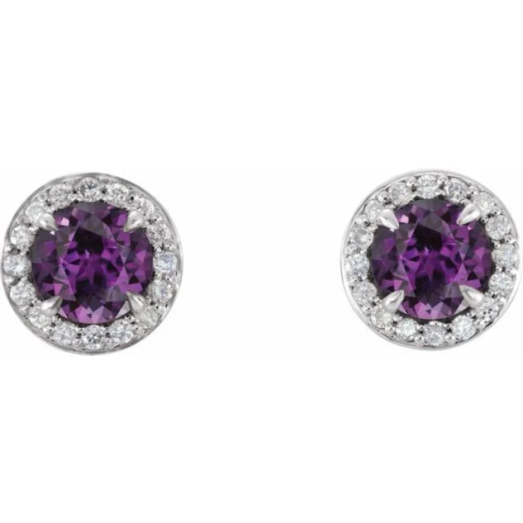 Ladies clip-on earrings-14K White 3.5 mm Lab-Grown Alexandrite & 1/8 CTW Natural Diamond Earrings