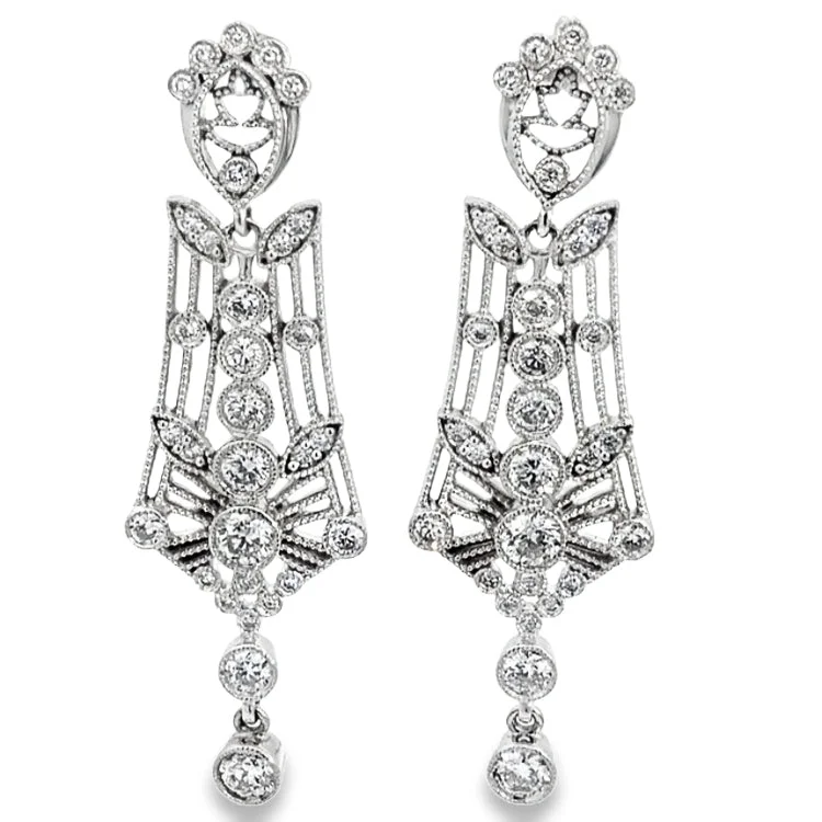 Ladies wedding earrings-LAB GROWN ROUND DIAMONDS 1.64ctw ANTIQUE DANGLE EARRINGS