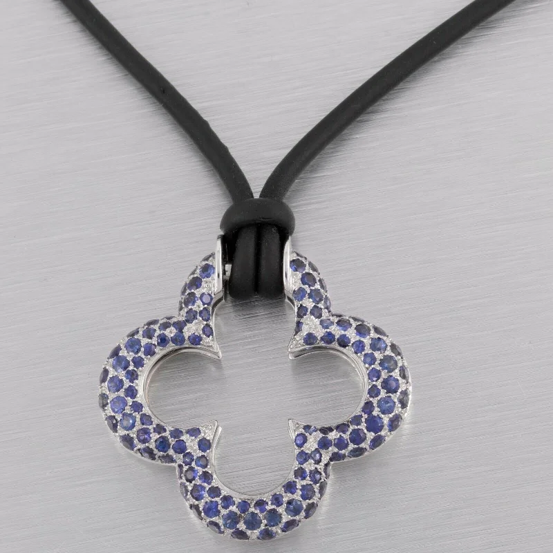 Ladies choker necklace-Mouawad Heidi Klum 18k White Gold Pave Sapphire Clover Quatrefoil Necklace