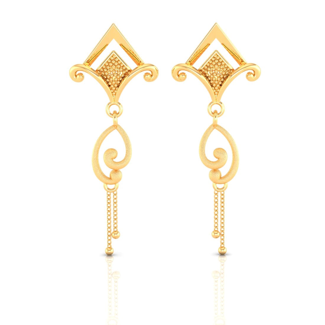 Ladies twisted earrings-22KT (916) Yellow Gold Drop Earrings With Geometric Design