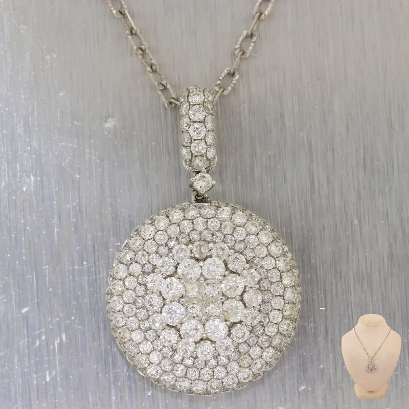 Ladies handmade gold necklace-Modern 18k White Gold 6.25ctw Diamond Cluster 18" Necklace