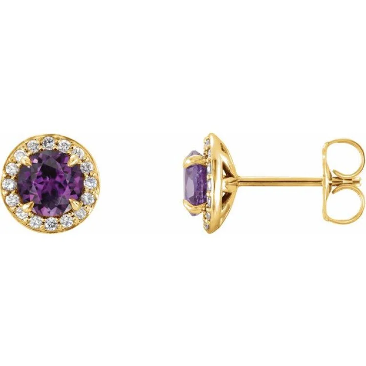 Ladies rose gold earrings-14K Yellow 4 mm Lab-Grown Alexandrite & 1/10 CTW Natural Diamond Earrings