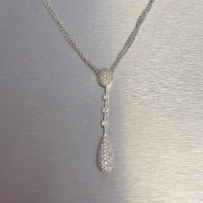 Ladies sterling silver necklace-14k White Gold Pave Diamond Teardrop Pendant Necklace 1.25ctw G VS1 11.7g 18"