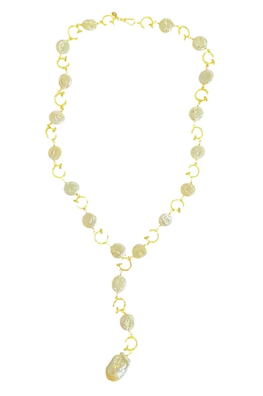 Ladies birthstone charm necklace-Pearl & Clou(Nail) Necklace