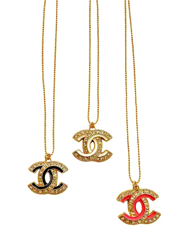 Ladies casual necklace-CC Cutout Bling Charm Necklace