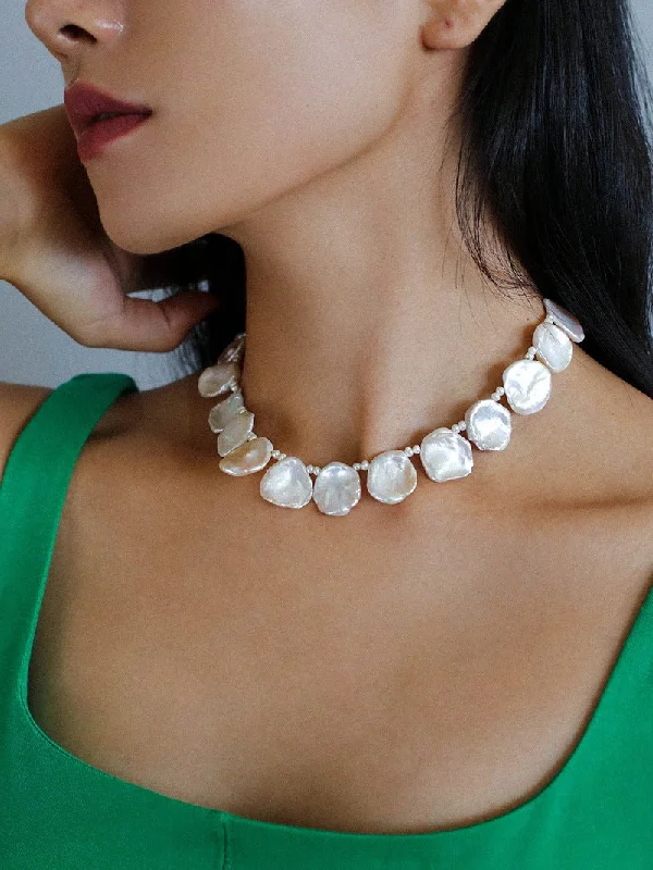 Ladies elegant necklace-Elegant Natural Baroque Large Petal Pearl Necklaces