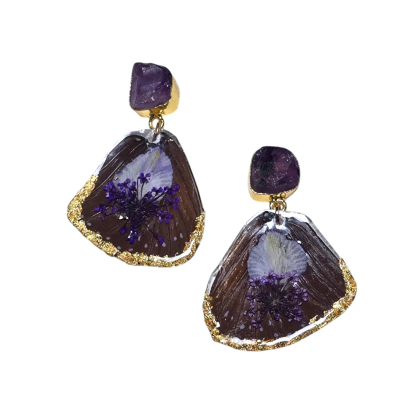 Ladies sterling silver earrings-The Amethyst REAL Butterfly Post Earrings