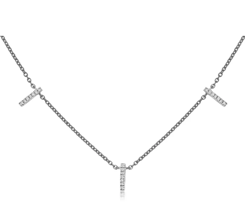 Ladies pearl necklace-14k white gold diamond stick stations necklace