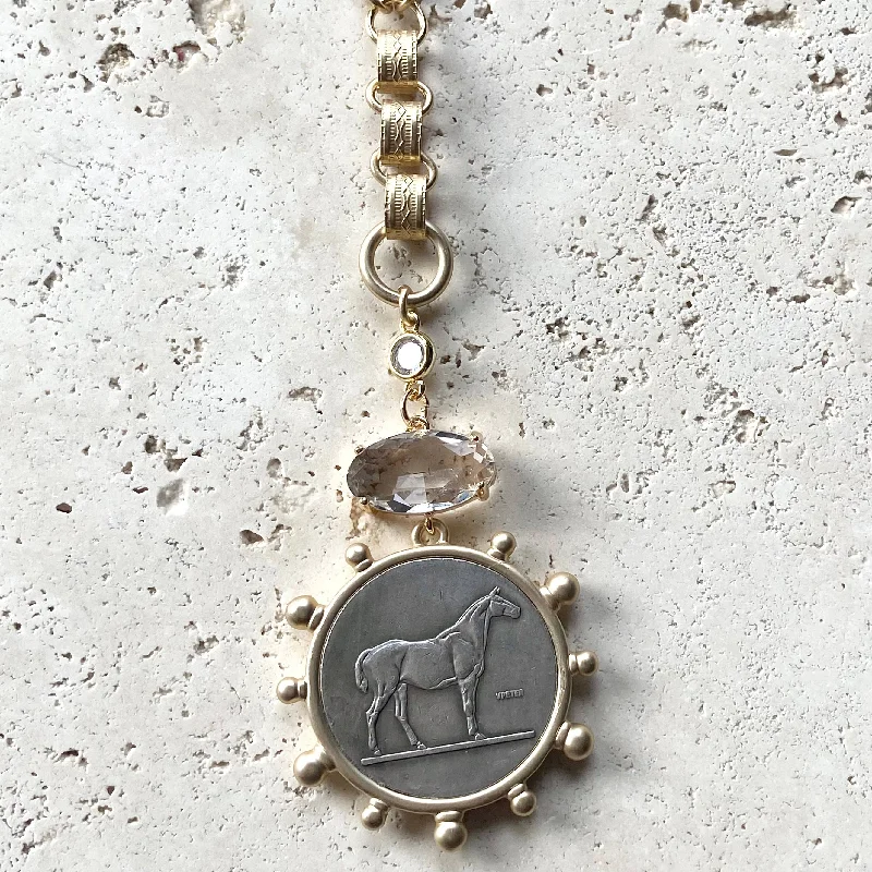 Ladies rose gold pendant necklace-Horse jewelry french coin necklace equestrian store