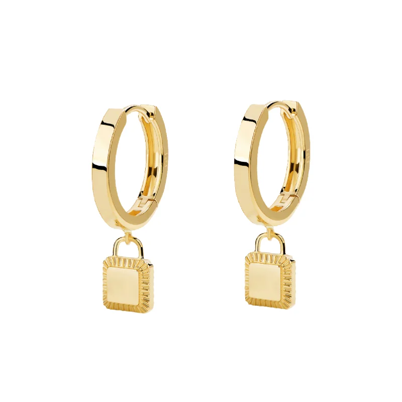 Ladies gold chain earrings-Unlock Classic - 18K Lock Gold Earring