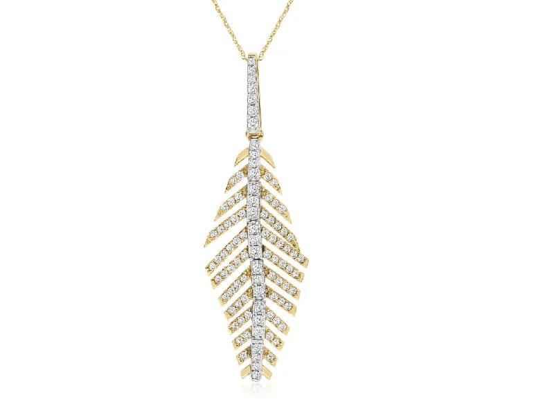 Ladies small pendant necklace-Diamond Feather Necklace