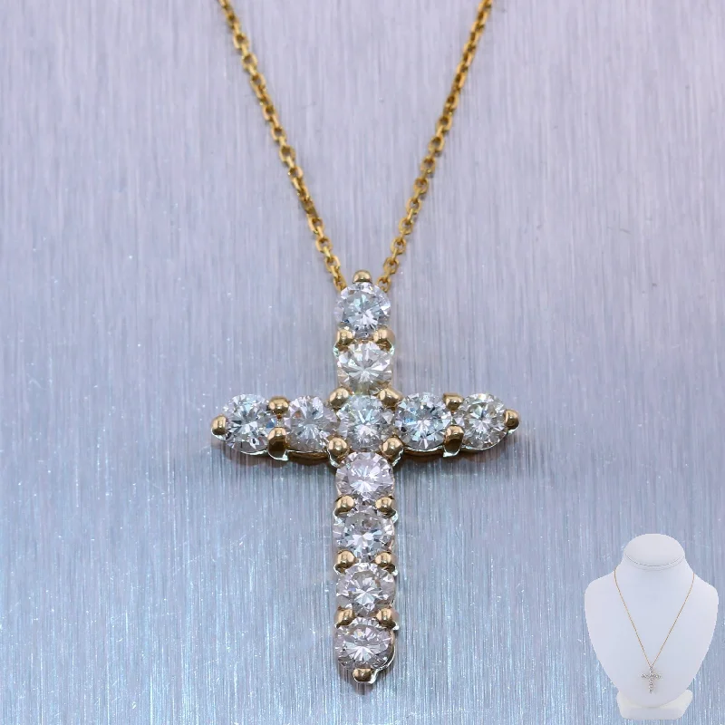 Ladies small pendant necklace-Modern 14k Yellow Gold 2.65ctw Diamond Cross 20" Necklace