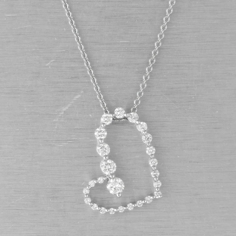 Ladies engraved necklace-Movado 18k White Gold Diamond Asymmetrical Graduated Heart Necklace 0.60ctw 16"