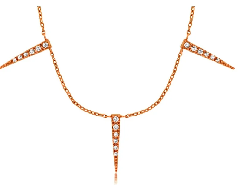 Ladies heart-shaped diamond necklace-14k rose gold 5 diamond spikes 16" necklace