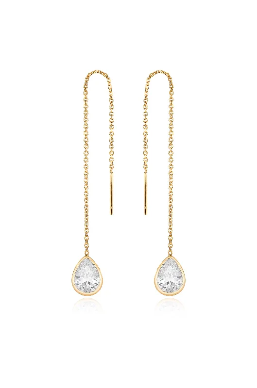 Ladies heart-shaped earrings-Barely There Chain and Crystal Dangle Earrings