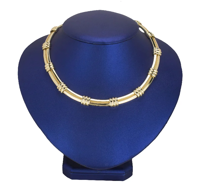 Ladies delicate necklace-1995 Tiffany & Co ATLAS Motif 18K 750 Yellow Gold Grooved 16.00" Collar Necklace