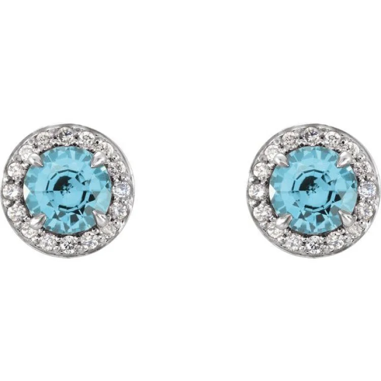 Ladies dainty earrings-14K White 5 mm Natural Blue Zircon & 1/8 CTW Natural Diamond Earrings