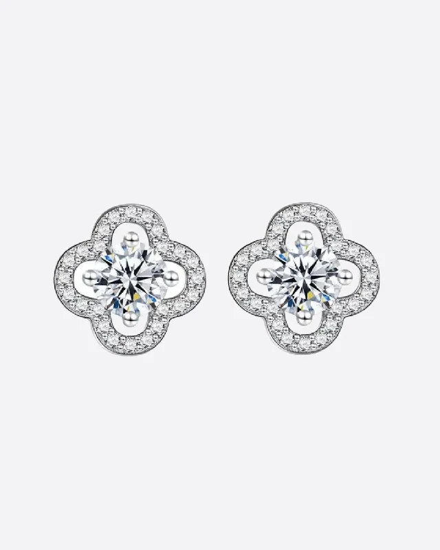 Ladies oval earrings-MOISSANITE CLOVER STUDS. - WHITE GOLD