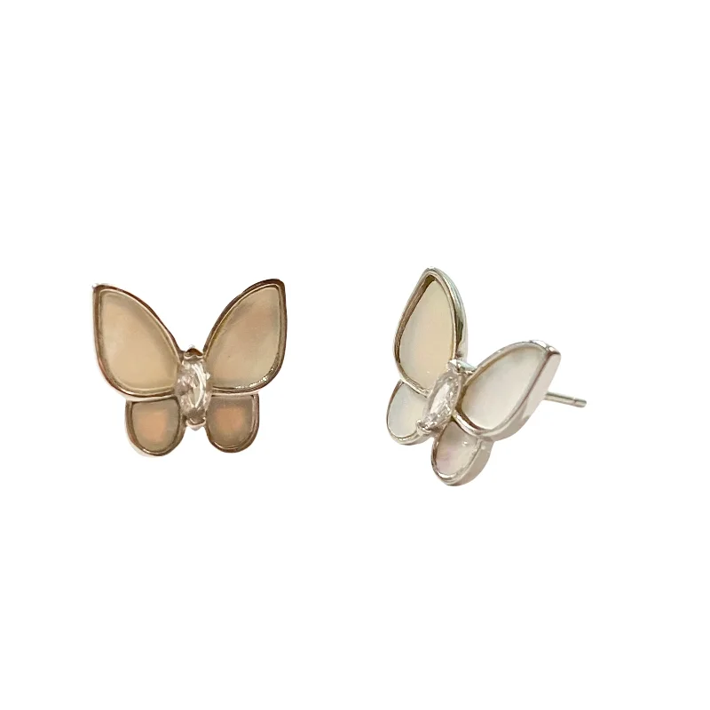 Ladies long statement earrings-Sweet Butterfly Mother Of Pearl Studs