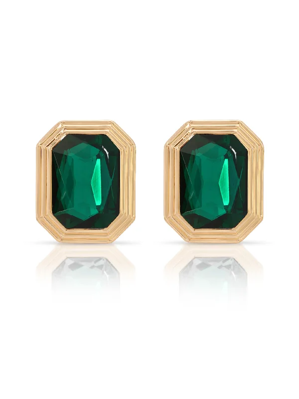 Ladies elegant earrings-Emerald Deco Earrings