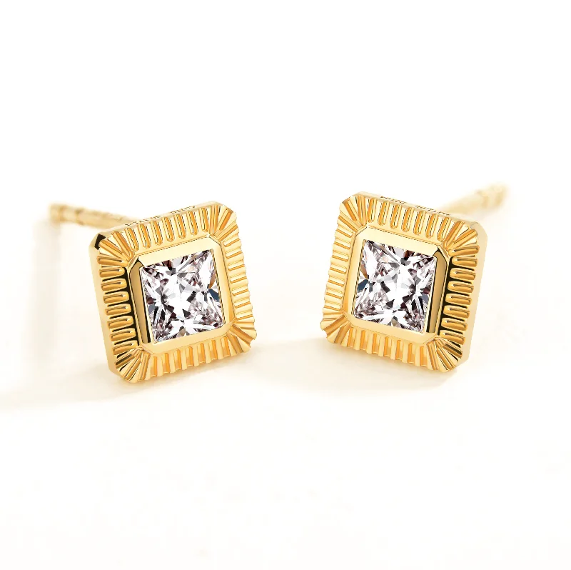 Ladies pearl stud earrings-Unlock Classic - 18K Square Diamond Gold Earring