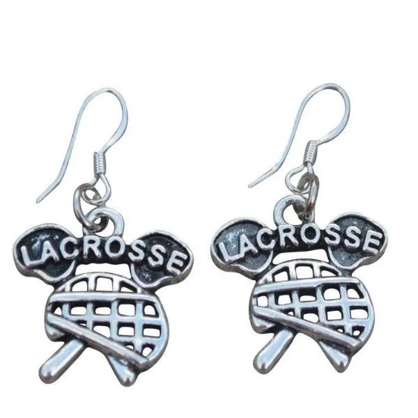 Ladies unique earrings-Lacrosse Helmet & Stick Earrings