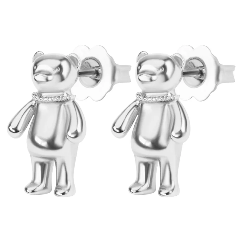 Ladies birthstone earrings-Silver Bear Earrings