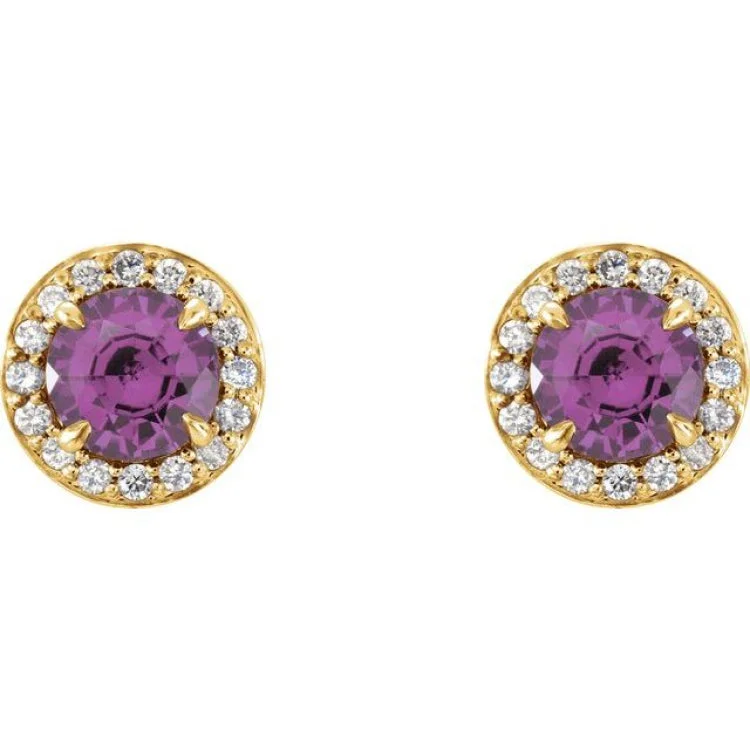 Ladies sapphire earrings-14K Yellow 4 mm Natural Amethyst & 1/10 CTW Natural Diamond Earrings