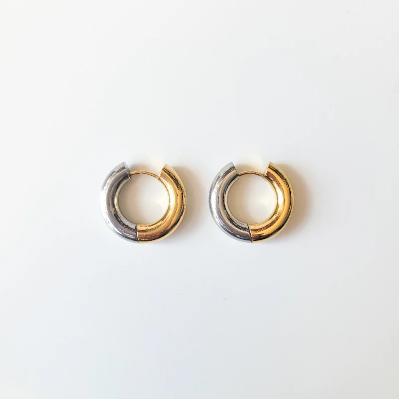 Ladies gold-plated earrings-Deux Hoop