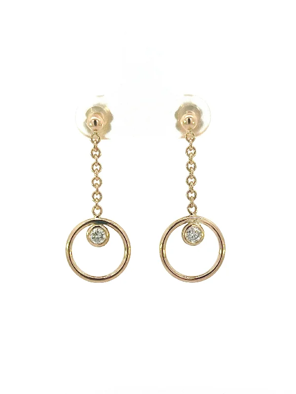 Ladies classic drop earrings-Drop Circle 3mm Bezel Earrings