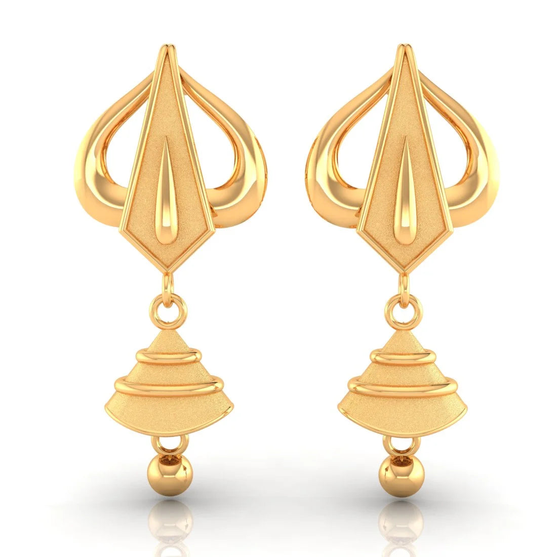 Ladies birthstone earrings-22KT (916) Yellow Gold Khanda Drop Earrings With Symbolic Design