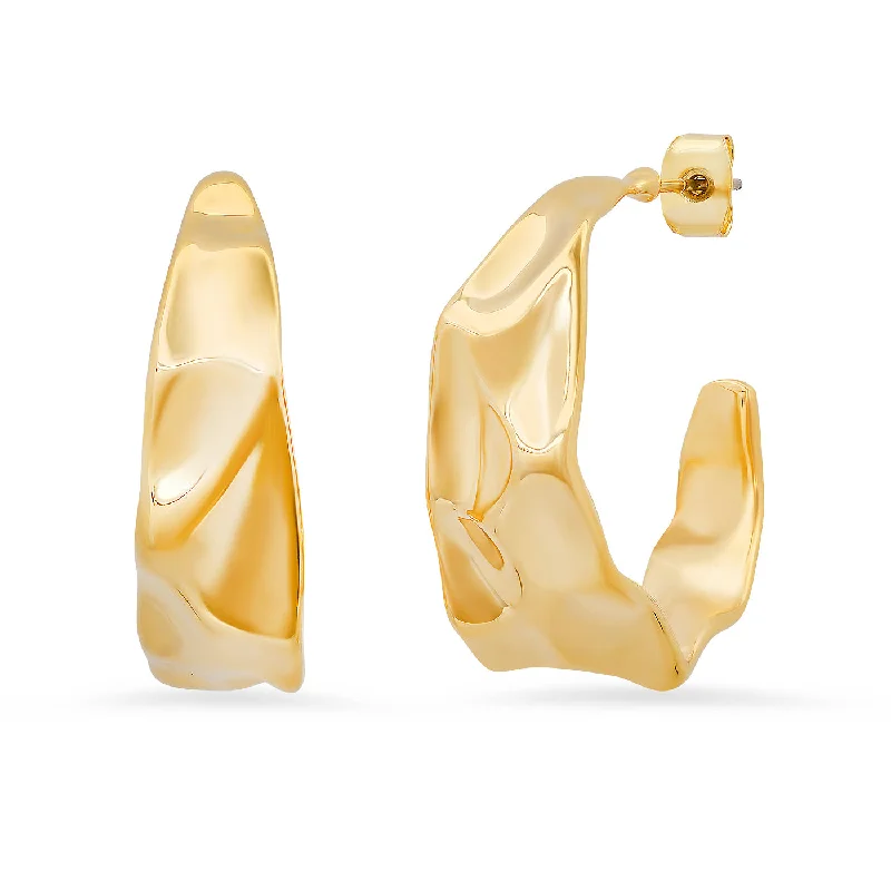 Ladies pearl earrings-Hammered Gold Huggies