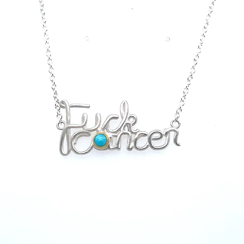 Ladies chic necklace-Lika Behar Bright Silver "F*CK CANCER" Necklace