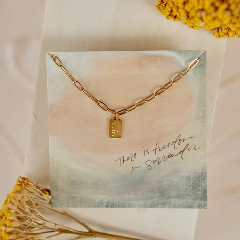 Ladies gold solitaire necklace-Rest in Him Mini Tag Necklace | Christian Jewelry