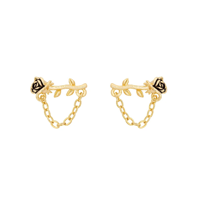 Ladies clip-on earrings-Chained Rose Studs