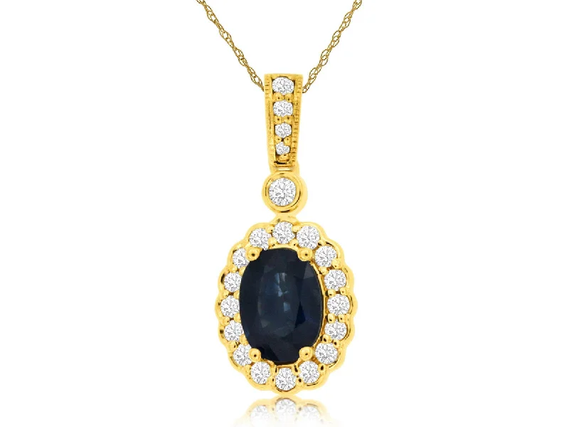 Ladies multi-layered necklace-Diamond Halo Oval Sapphire Necklace