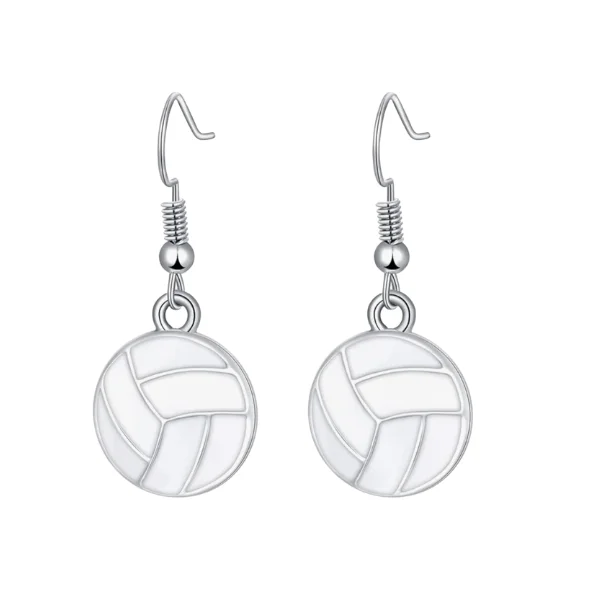 Ladies diamond stud earrings-White Volleyball Earrings