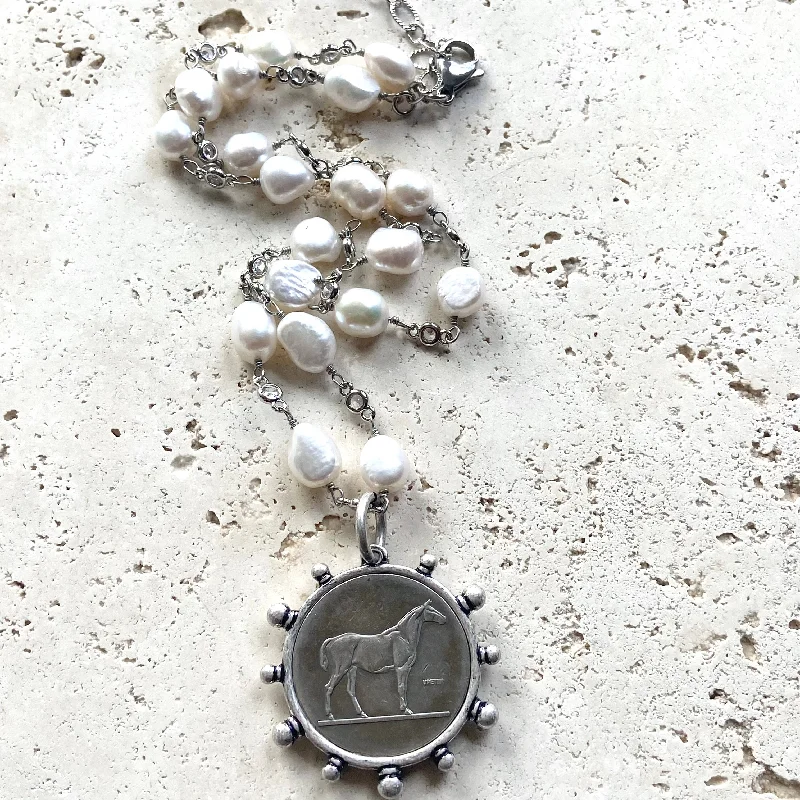 Ladies pearl drop necklace-Horse necklace equestrian gift boutique derby jewelry salon