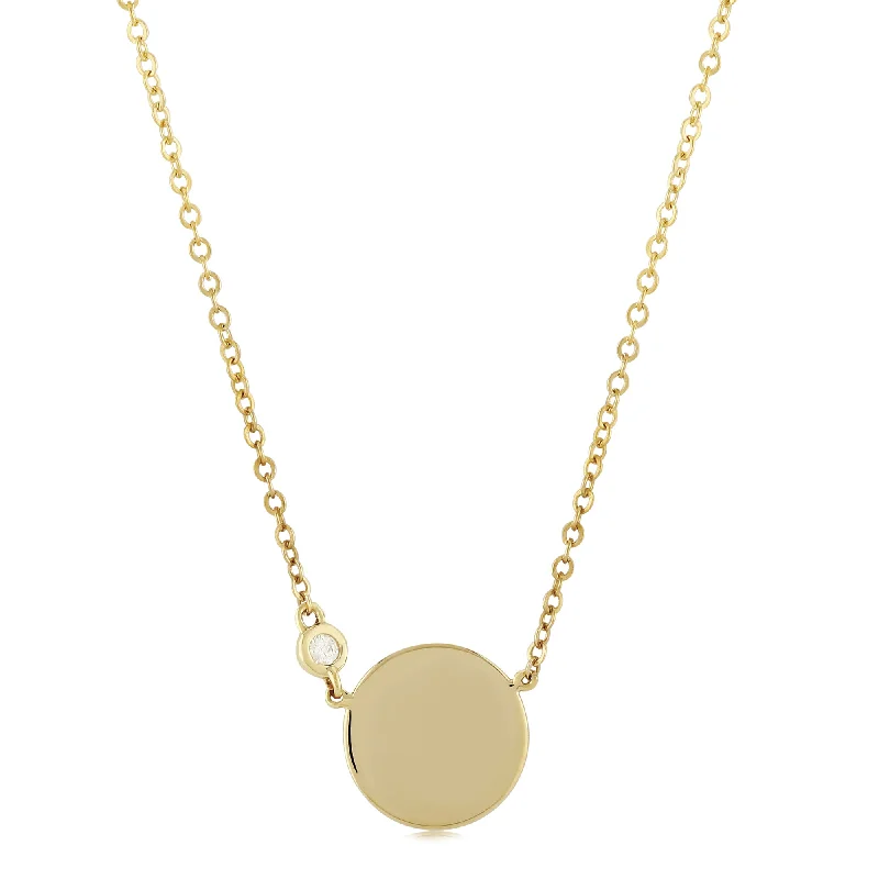 Ladies beaded necklace-Gold Disc with Diamond Accent