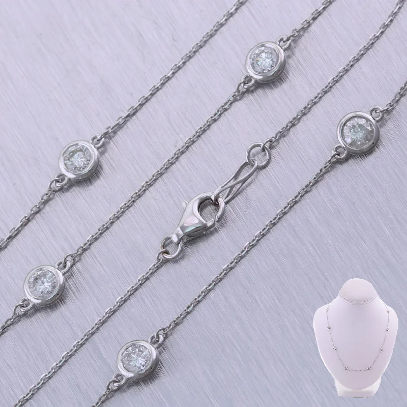 Ladies chokers with pendants-Modern 14k White Gold 2.00ctw Diamonds By The Yard 18" Necklace