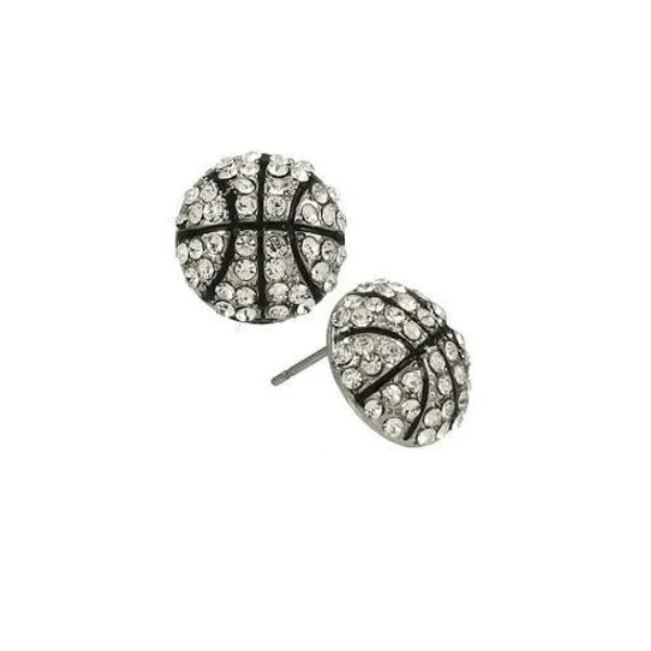 Ladies sterling silver hoop earrings-Basketball Rhinestone Stud Earrings