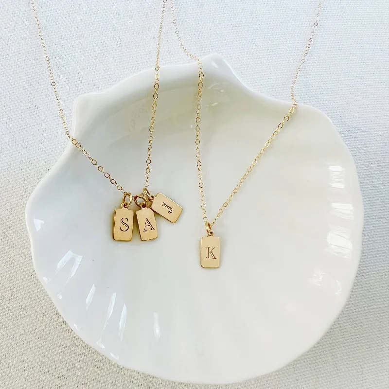 Ladies multi-layered necklace-Engraved Mini Initial Tag Personalized Necklace Gold Filled