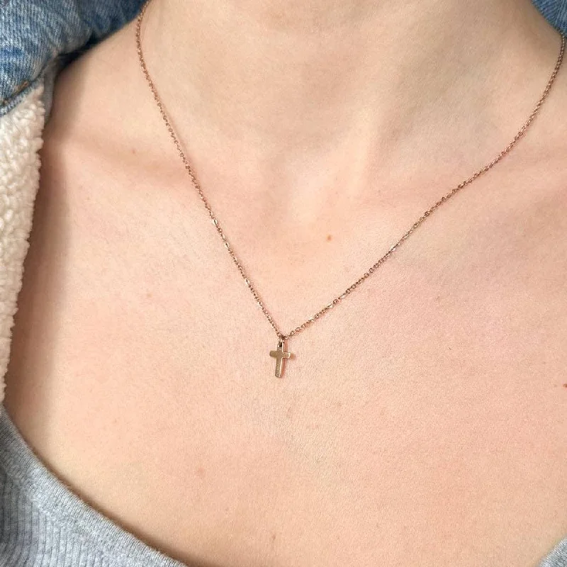 Ladies diamond necklace set-Rose Gold Cross Necklace