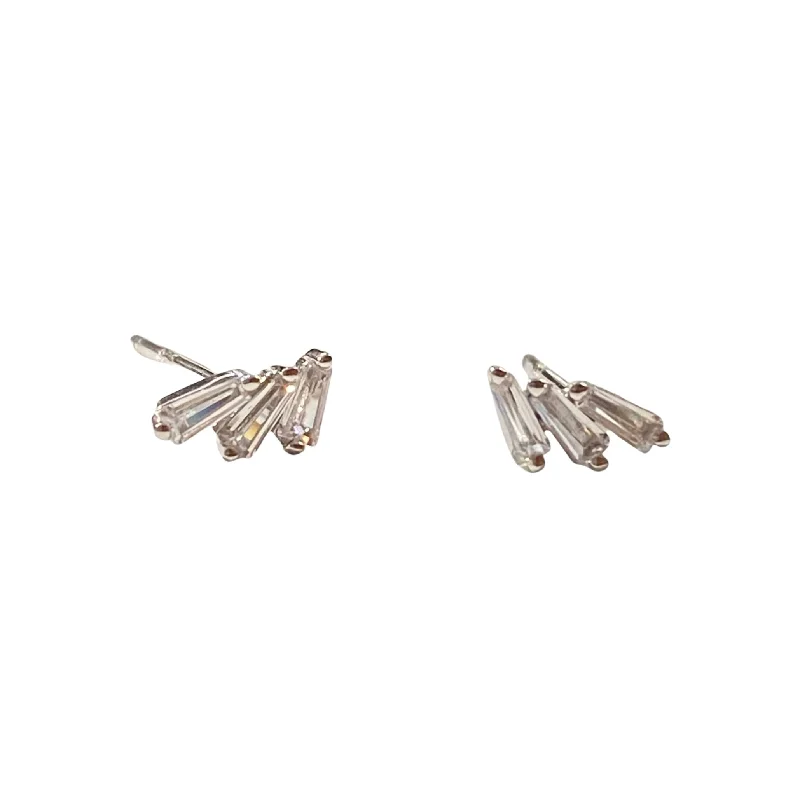 Ladies drop earrings-Amy Tiny Baguette Fan Studs