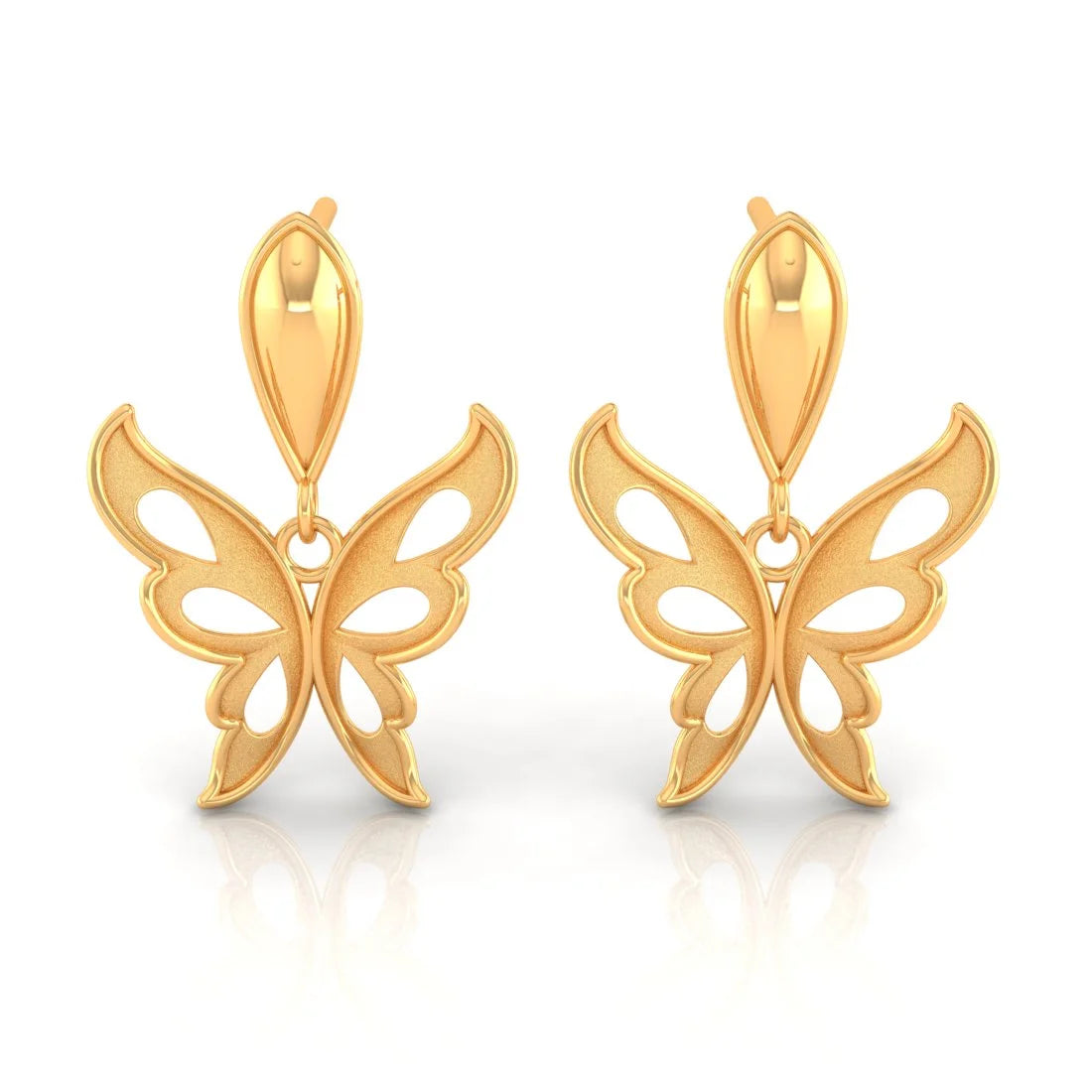 Ladies oval earrings-22KT (916) Yellow Gold Butterfly Wing Shaped Stud Earrings